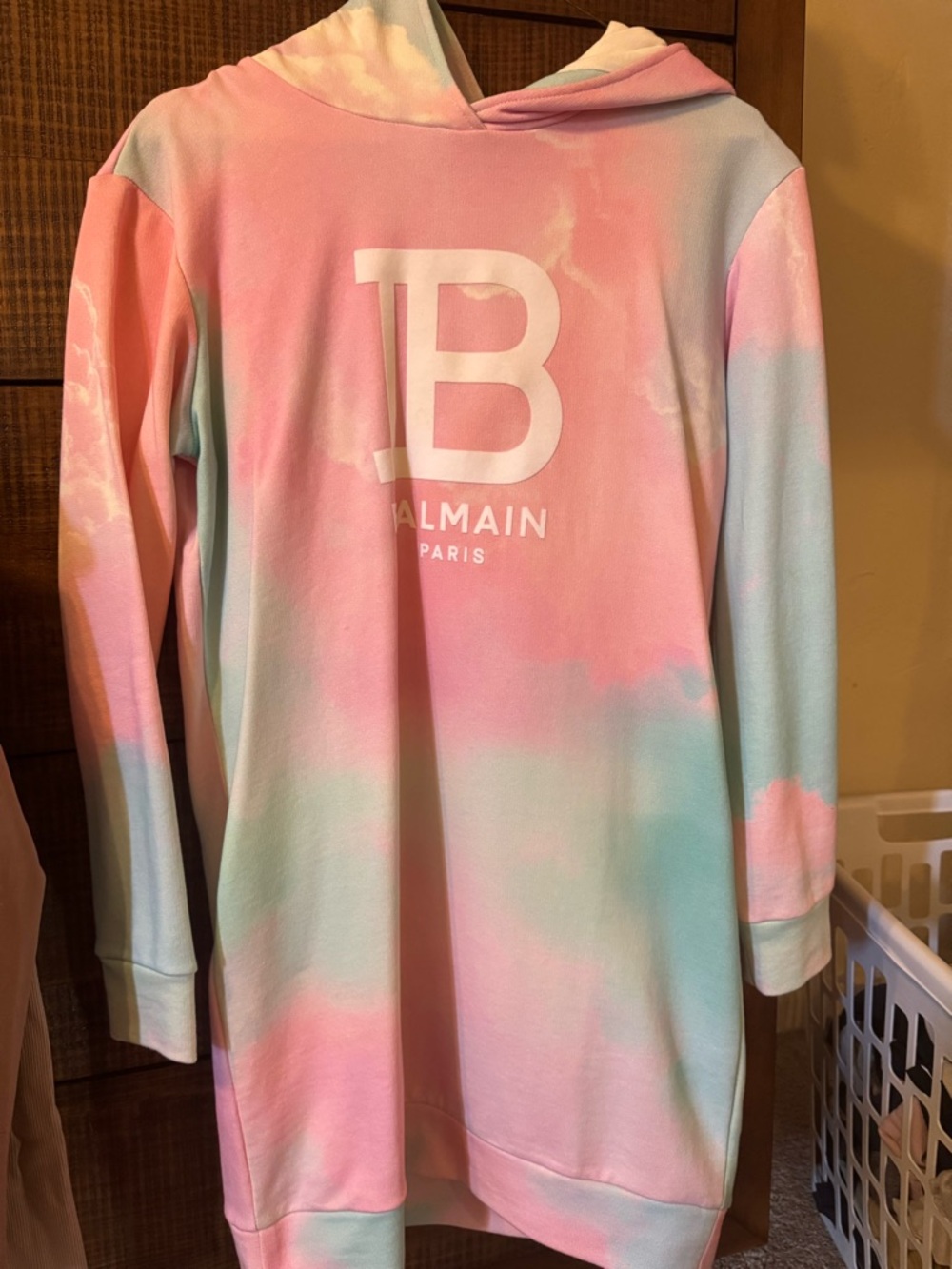 Balmain Kids Pastel Pink & Mint Tie-Dye Hoodie Dress